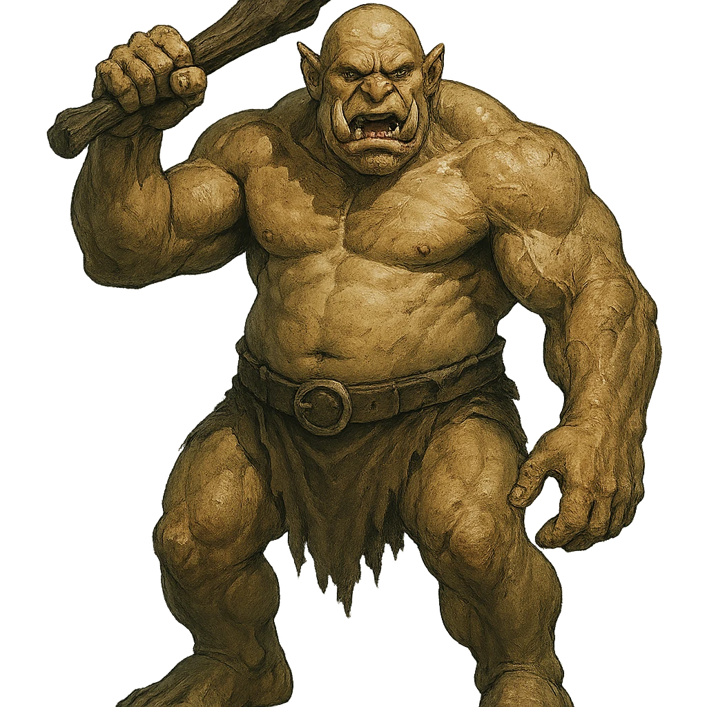 large and muscular ogre with tusks and a club, menacing, fully depicted emoji