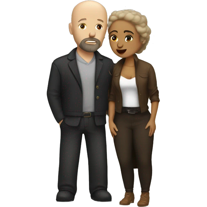 White Man bald with dark beard kissing Mexican woman with long dark curly hair emoji