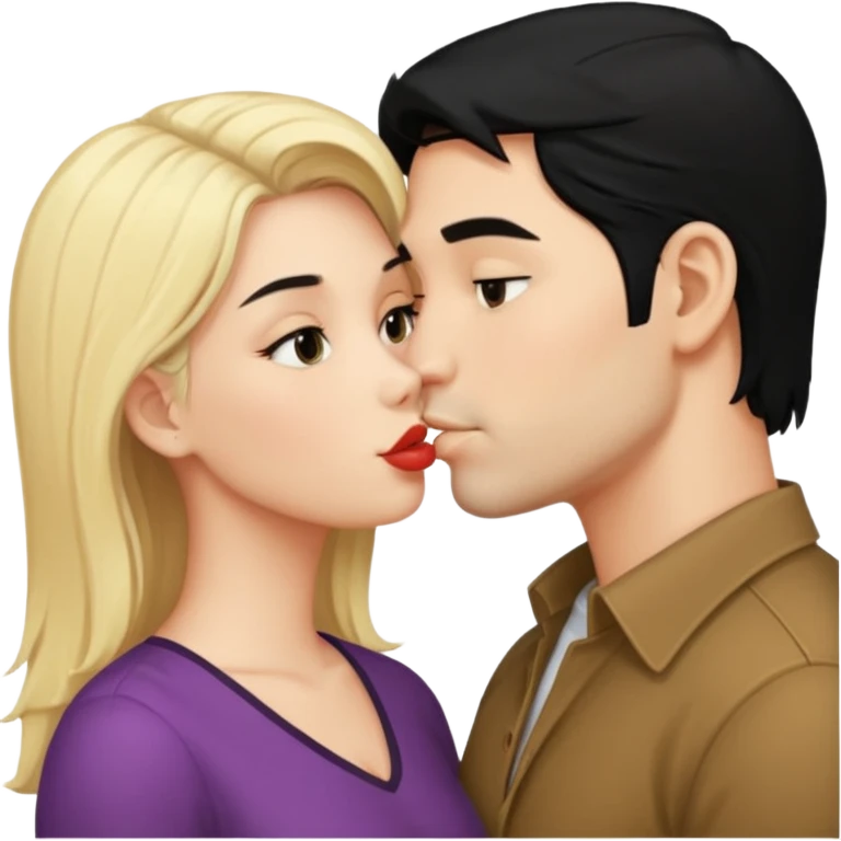 couple kissing black hair man blonde woman emoji