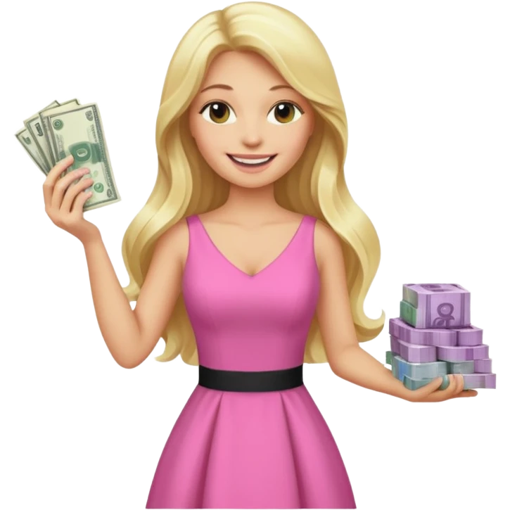 rich long hair blonde australian millionare woman holding cash bricks wearing pink dress emoji