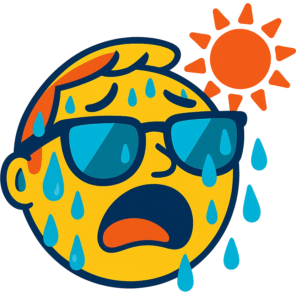 face with sunglasses, exaggerated sweating, feeling hot emoji