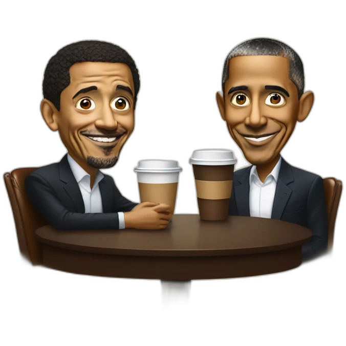 Barack obama with Cyril Hanouna around a coffee emoji