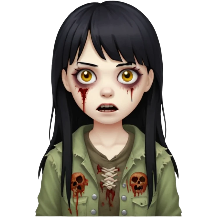 Faça uma mulher zumbi de franja cabelo longo preto 🧟‍♀️ emoji