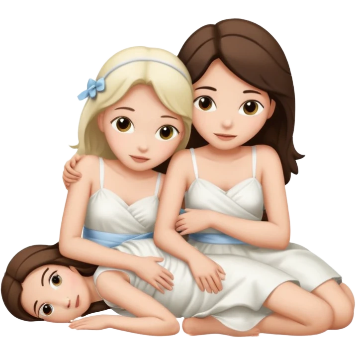 two girls lying on top of each other wrapped around each other emoji