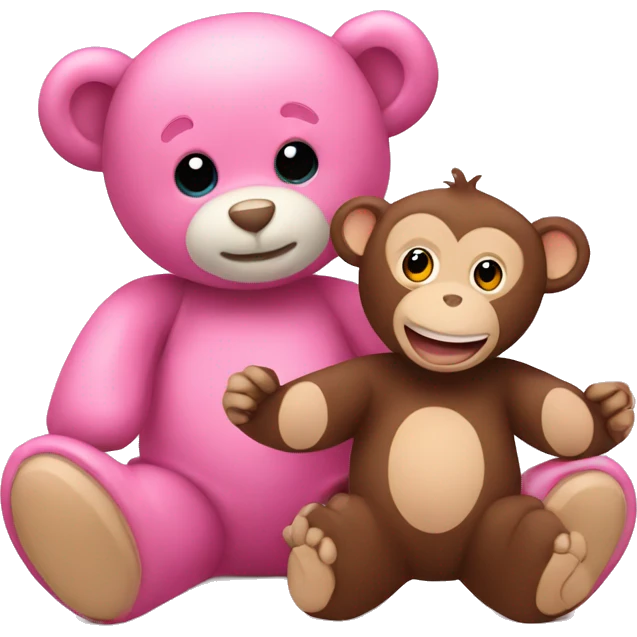 Pink teddy bear with monkey teddy emoji