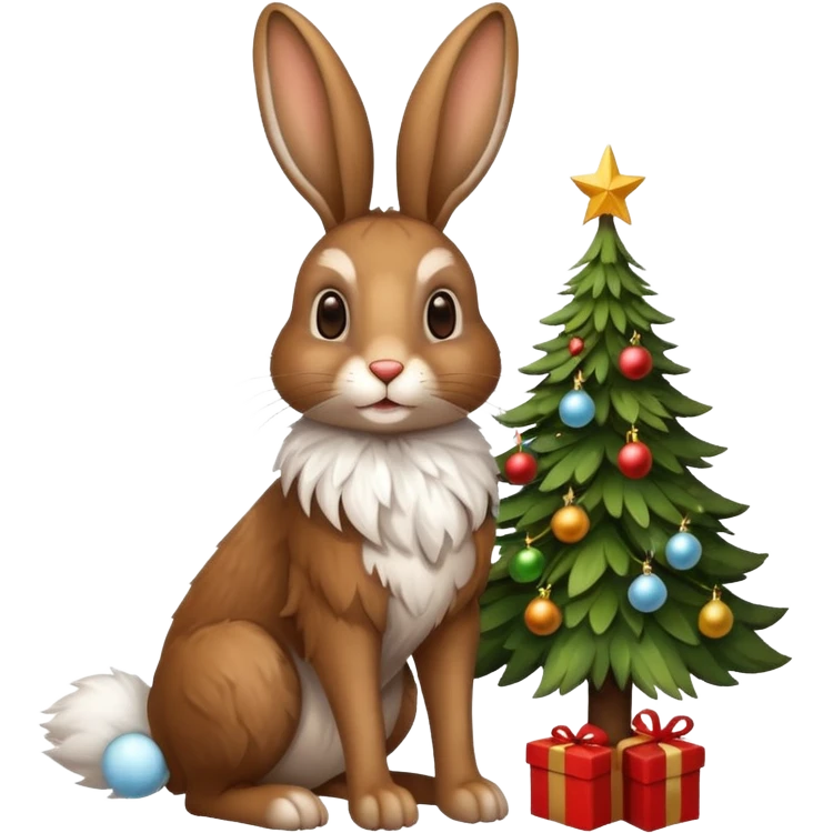 hare with a Christmas tree emoji