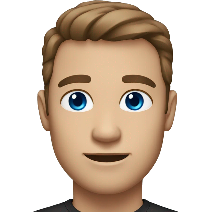 man with gray blue eyes, brown hair, black shirt emoji