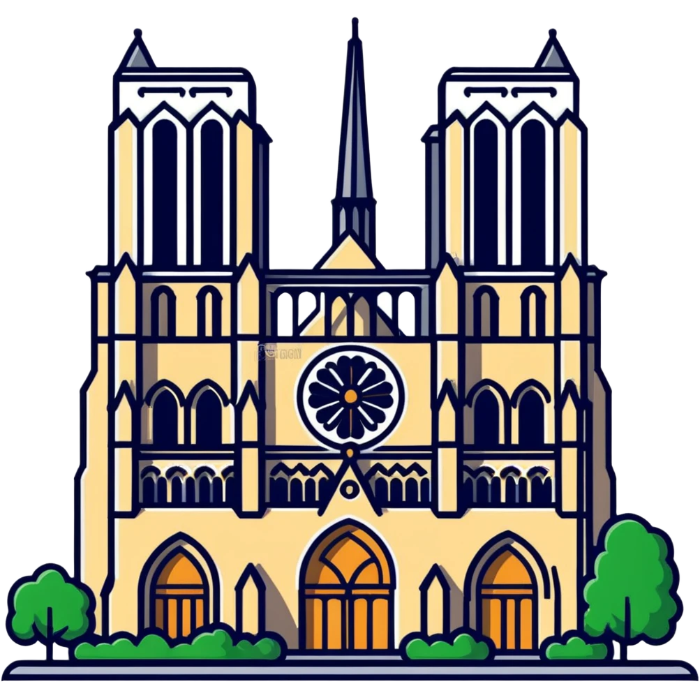 Notre Dame Cathedral in Paris with its iconic Gothic architecture and towers emoji