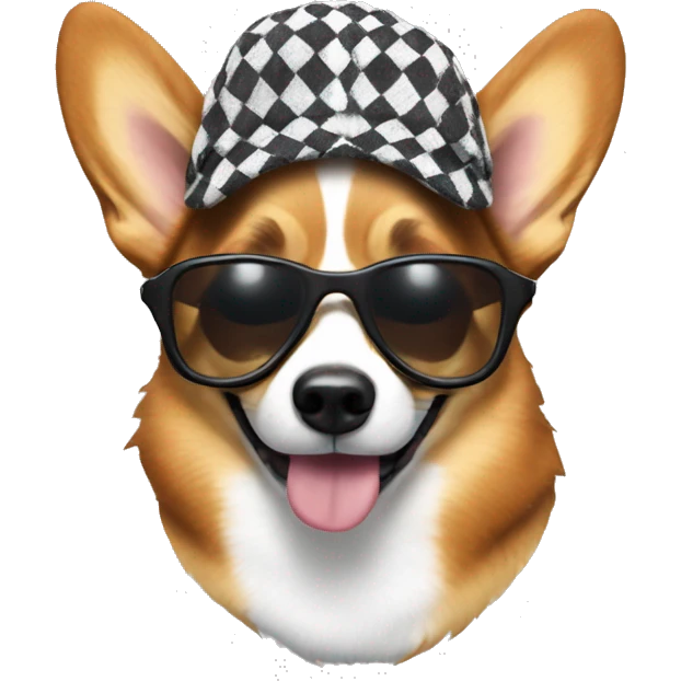 Corgi with checkered cap and sunglasses emoji