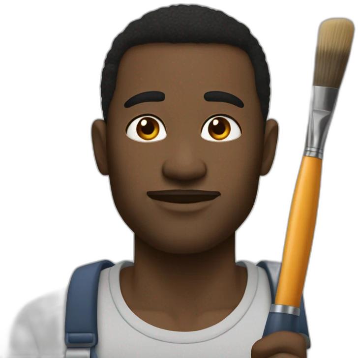 Black male no mustache with paint brush going super Sain emoji