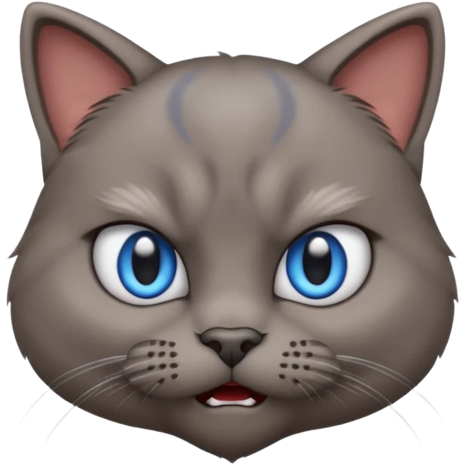 angry grey cat blue small eyes. iphone real emoji style emoji