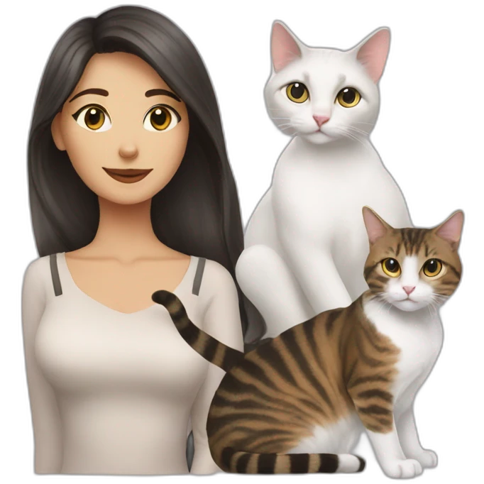 three cats and a lady emoji