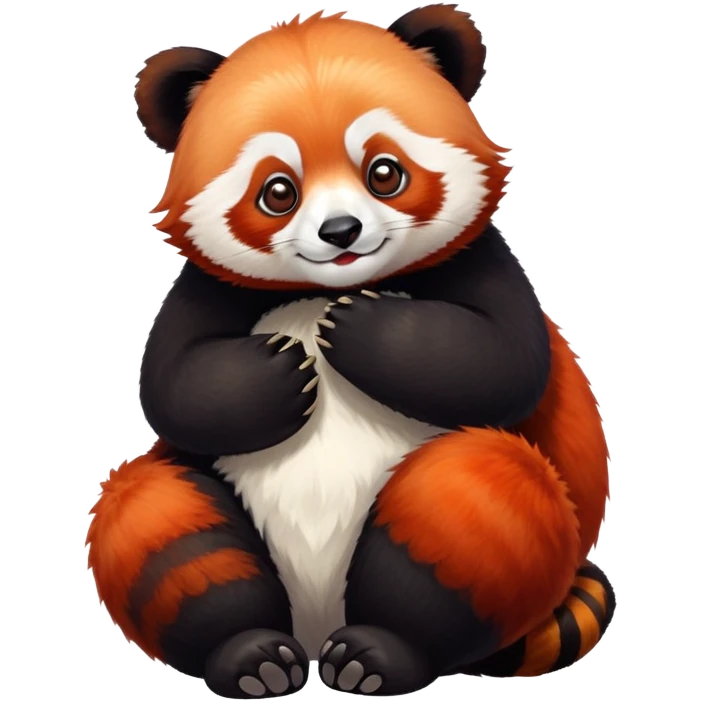 Red panda sitting on top of a giant panda emoji