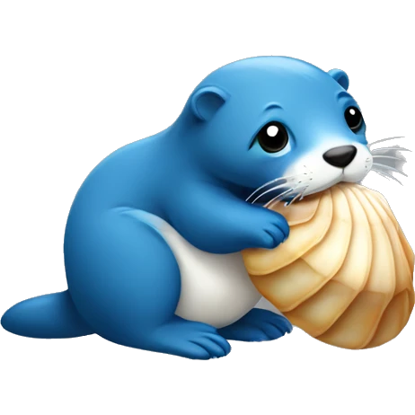 White line blue Otter holding seashell emoji