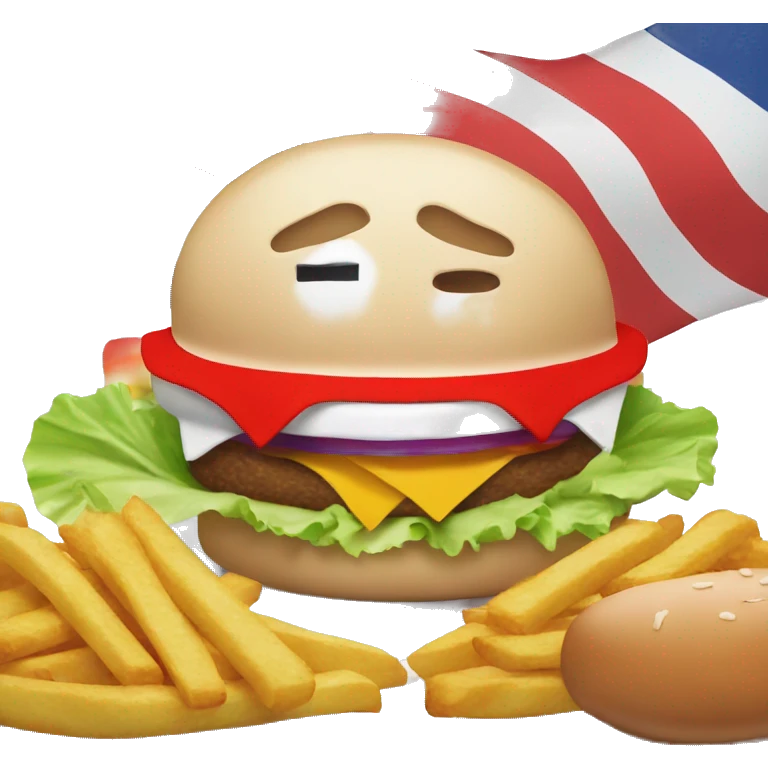 Face eats a burger and with a flag red and white emoji