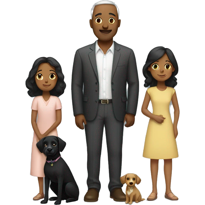 Family of father, mother, and daughter with their two black dogs emoji