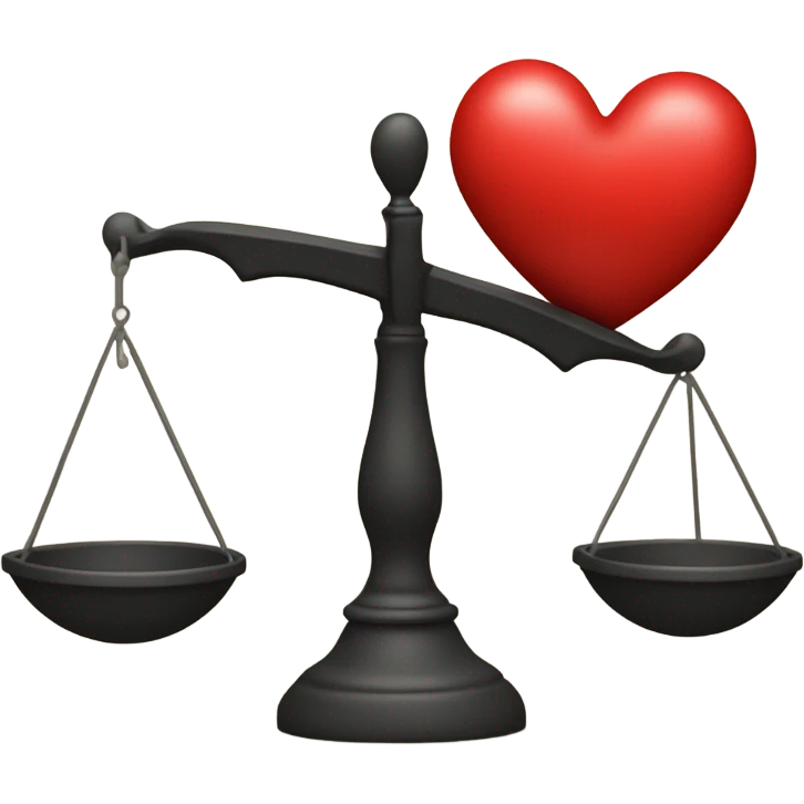 A scale, with a big red heart on one side and a somes dollars on the other side. emoji