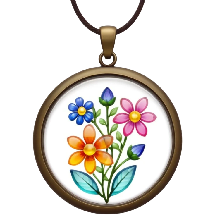 round pendant filled with resin and flower emoji
