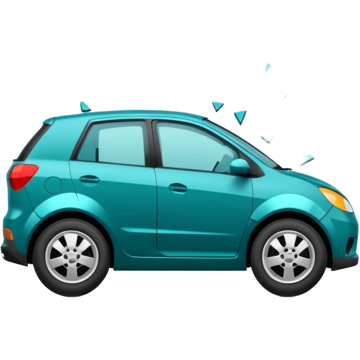 Minimalist pictogram of a car crash test, 2D icon, impact symbol, safety verification, simple vector art, [teal] on [black] background emoji