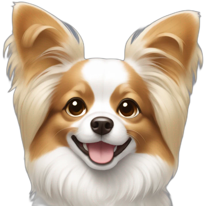 papillon dog white short hair with light brown ears smiling daisy collar emoji