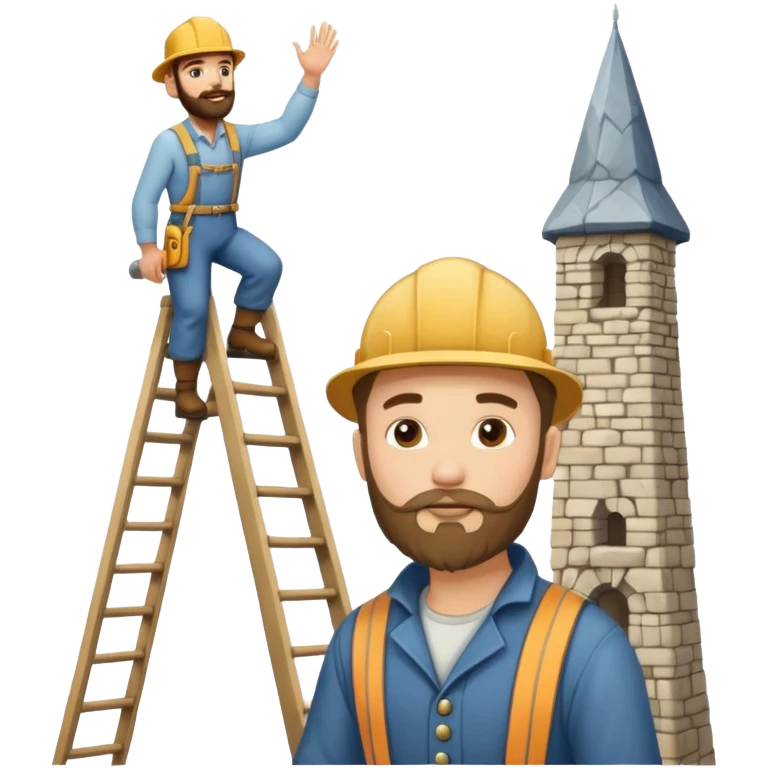 steeplejack man light skin with a beard on a ladder that's beside a spire emoji