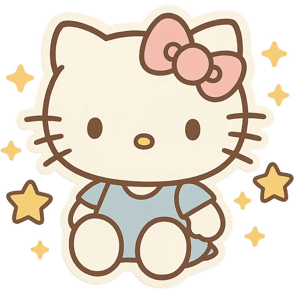 Hello KITTY as a sticker, chibi style, sitting, surrounded by stars, soft colors emoji