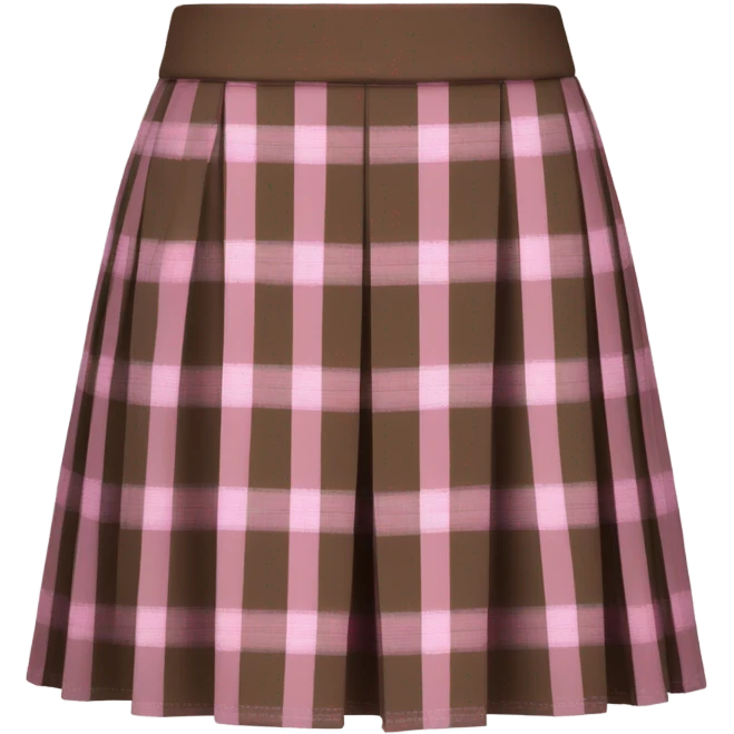 Brown and pink tartan pleated mini skirt, isolated emoji