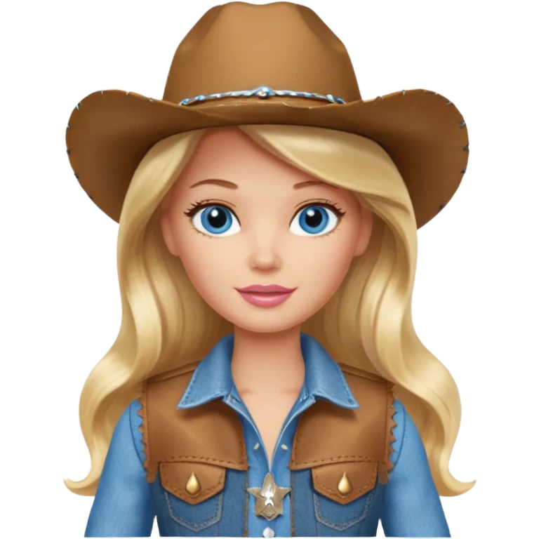 Barbie cowgirl with long blonde hair and blue eyes emoji