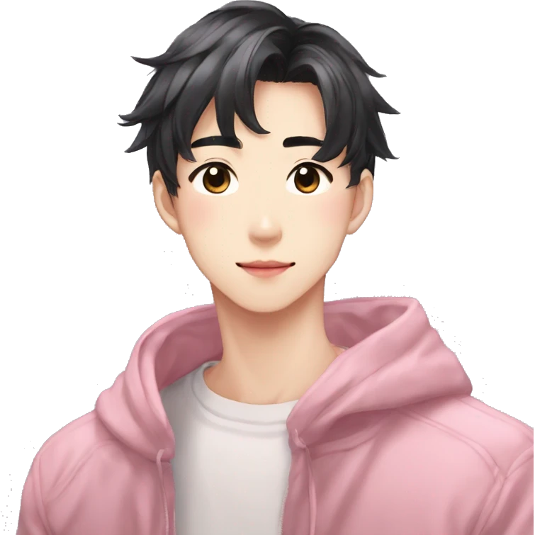 Gorgeous bright sparkly romantic Asian anime gentle man with blushing face aesthetic trending style outside emoji