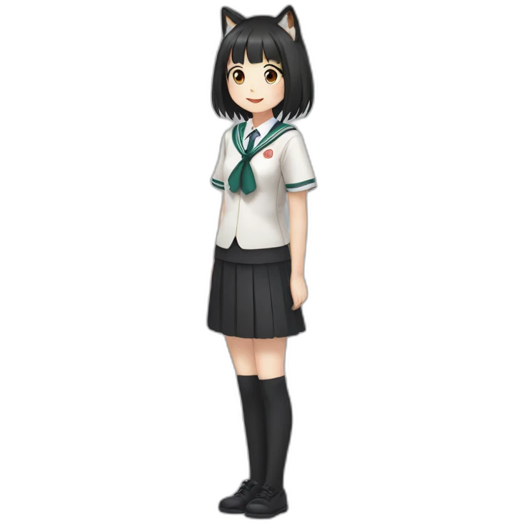 fox girl with black haired in Japanese school uniform Full length emoji