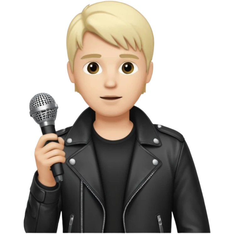 lether jacket  blonde man holding microphone emoji