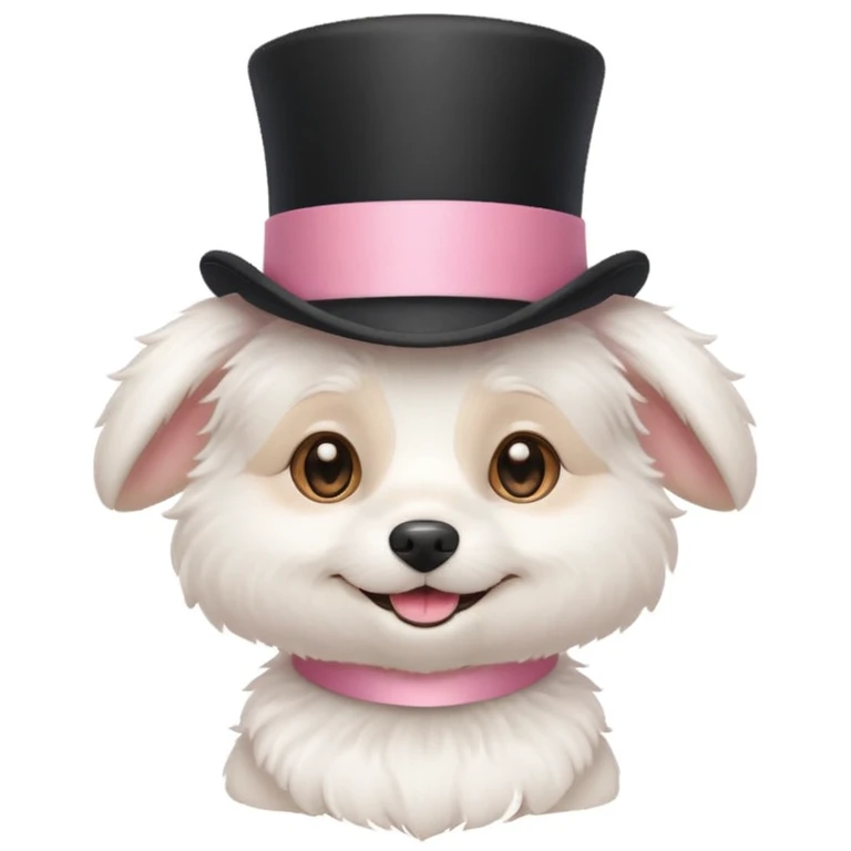 Cute white dog wearing a light pink top hat emoji
