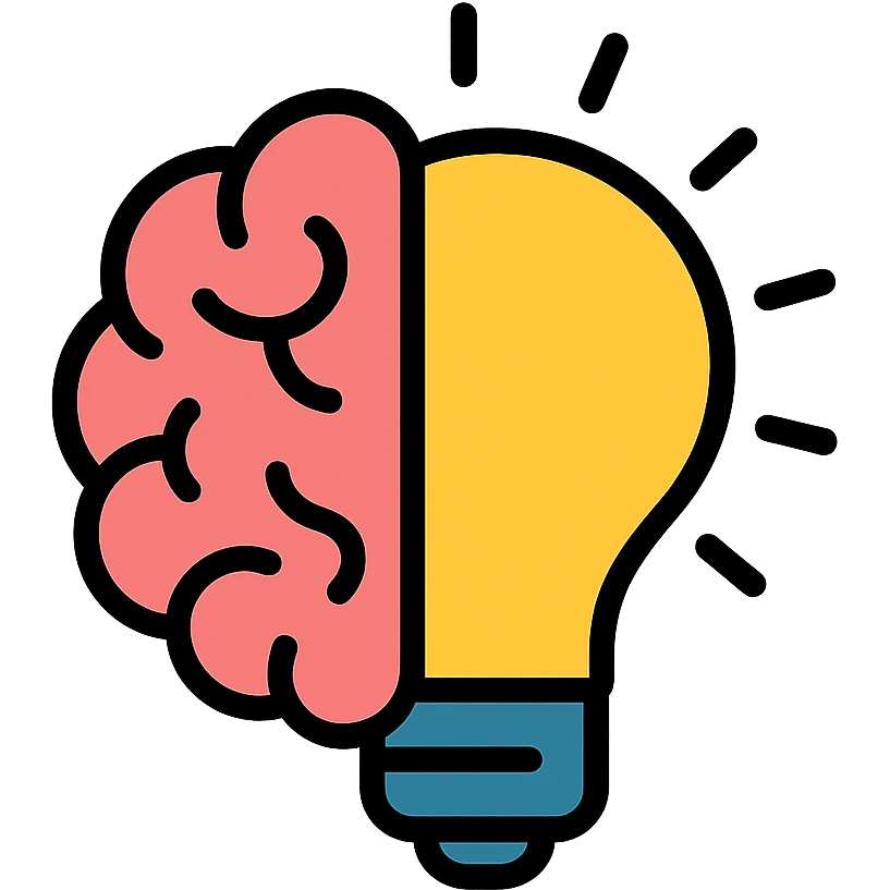 color outline icon of a brain and lightbulb for philosophy emoji