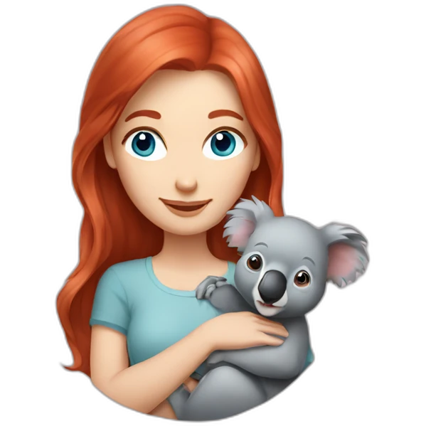 Redhead with blue eyes holding a koala emoji