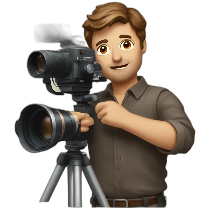 European film director with brown piled short hair holding a cinema camera emoji