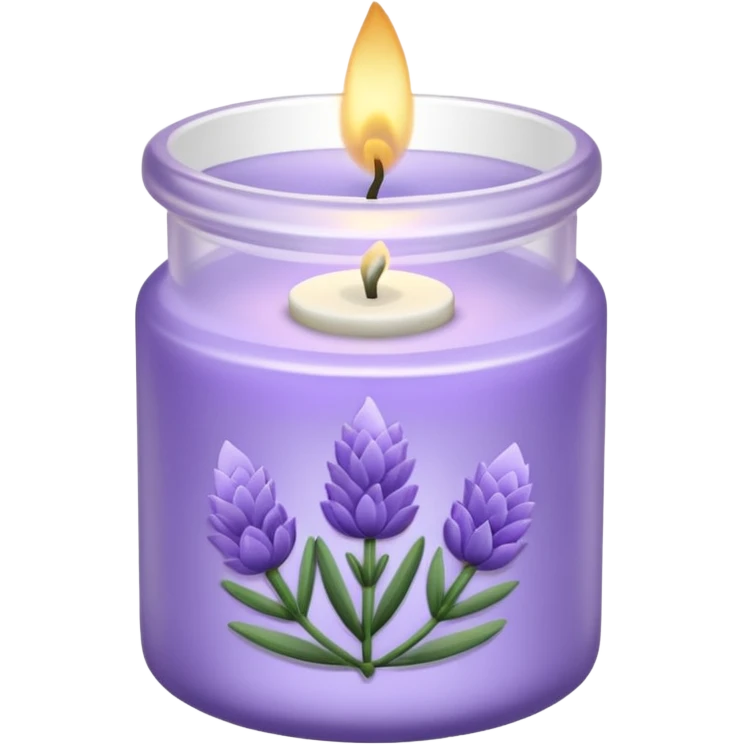 Lavender candle – purple wax in frosted glass jar with lavender flower inside emoji