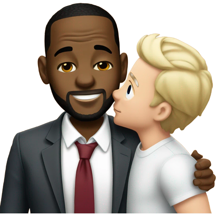A white short guy kissing LeBron James emoji