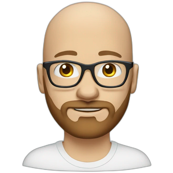 a bald programmer with glasses and a brown beard and blue eyes in tshirt emoji