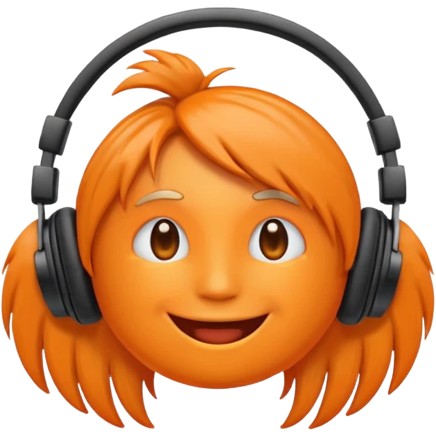 Orange happy face emoji with a couple of hair,headphones,and antennas. emoji