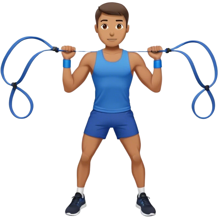 fit man with blue shorts resistance bands exercises emoji