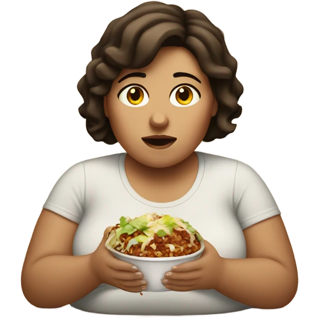 Fat brunette girl eating chipotle emoji