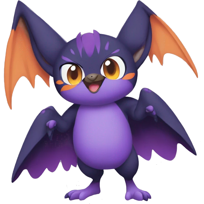 Cool Anthro Black Noibat-Quilava-Pokémon with orange belly and purple markings Full Body emoji