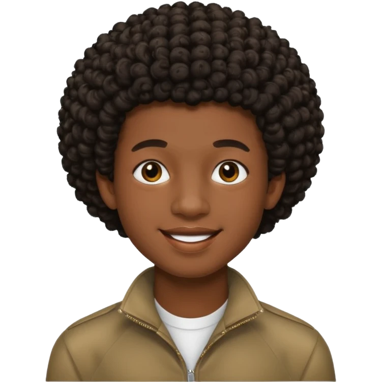 Une homme de 17 ans il a la peau noir foncé , des lèvres pulpeuses  . Il a un taper bouclé afro très court  emoji