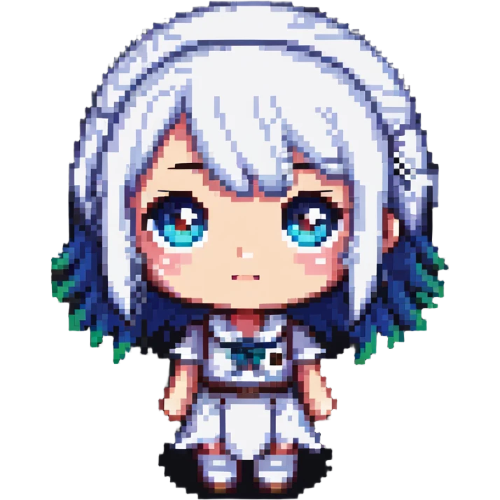 chibi anime character in pixel art style with big eyes and cute expression emoji