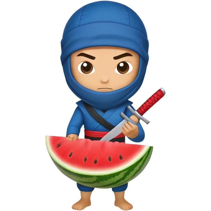 ninja in blue cuts the watermelon emoji