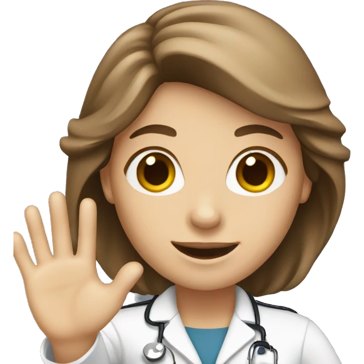 white Woman with brown hair doctor smiling and waving her hand emoji