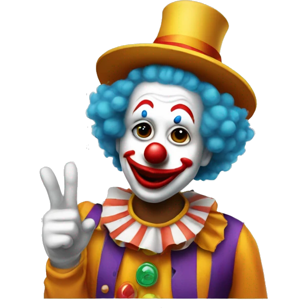Clown doing a duckface and a peace sign emoji
