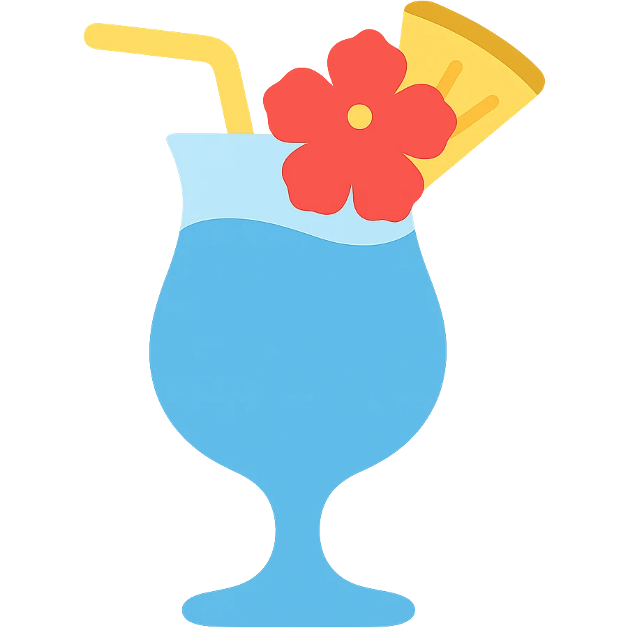 blue tropical cocktail with hibiscus and pineapple garnish emoji