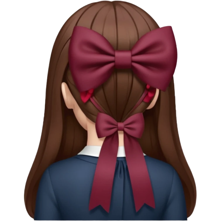 brown open hair from behind with a burgundy bow emoji