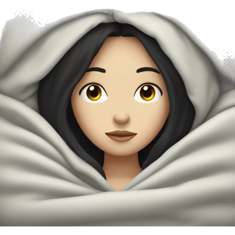 pale girl with long black hair sleeping in blanket  emoji